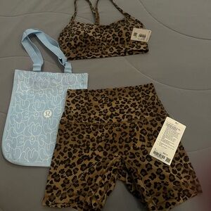 Bundle NWT size 6 Lululemon Leopard Print Flow Y Bra and Align No Line Shorts 6”
